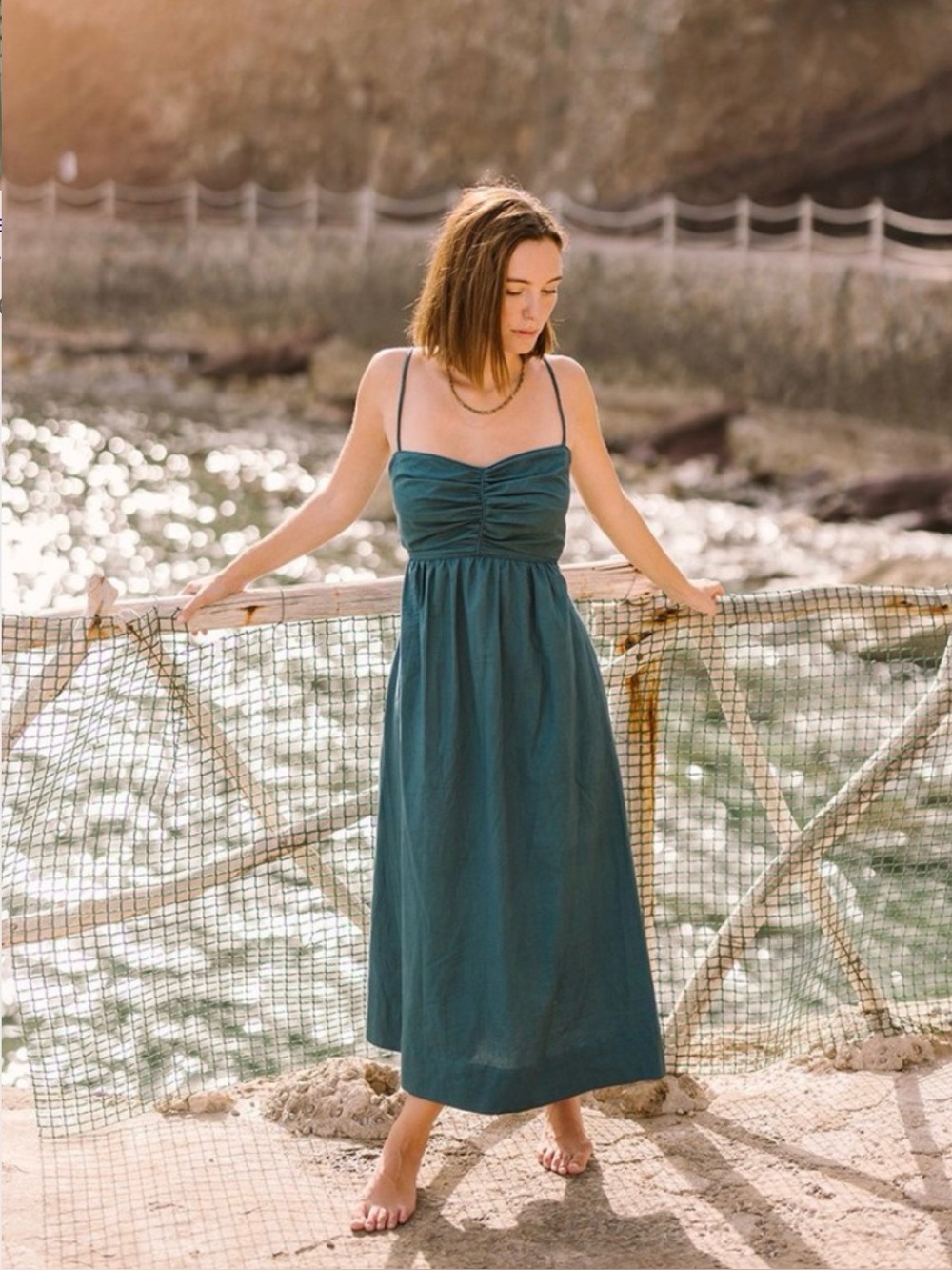 NWT Mirth Delia Dress in Spruce Sz L 100% Cotton Ethically Made